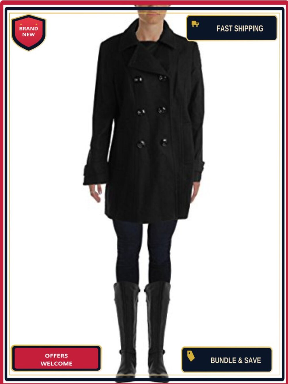 Anne Klein Women's Classic Double Breasted Wool Peacoat